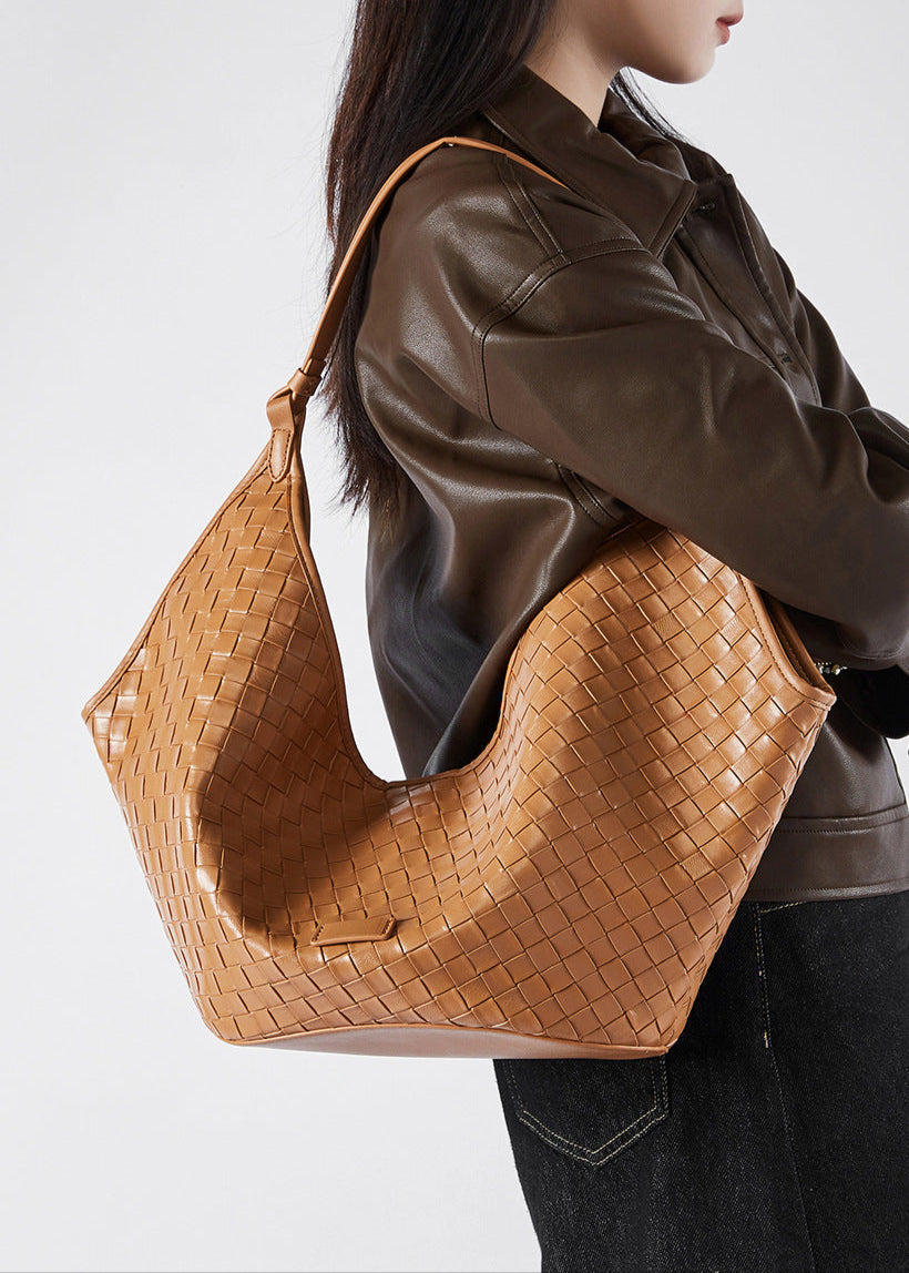Woven Leather Shoulder Hobo Bag – Soft Cowhide Handbag for Women