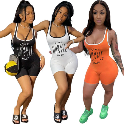 Women Clothing Short Summer Letter Graphic Printing Casual Sports Nightclub Uniforms Romper