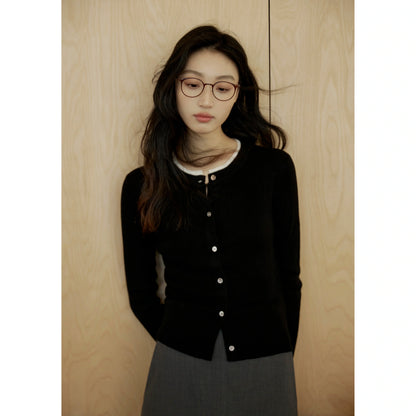 Button-Up Cardigan Sweater with White Inner Layer