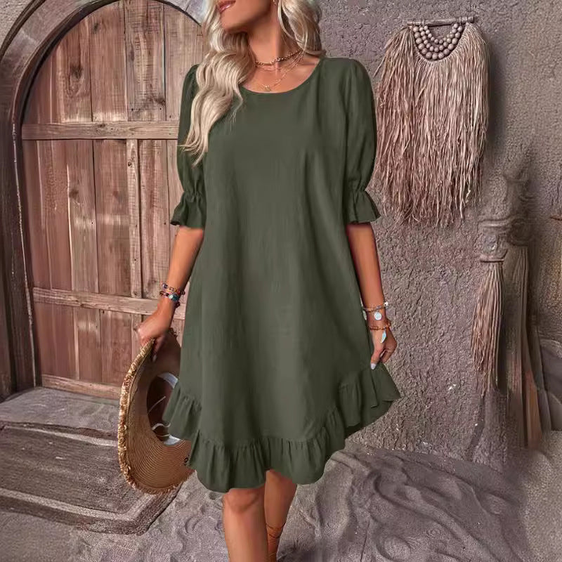 Ruffle Sleeve Swing Midi Dress