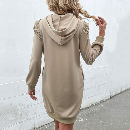 Autumn Women Clothing Dress Solid Color Long Sleeve Pullover Dress