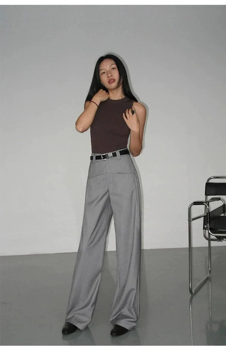 Black High-Waist Straight-Leg Suit Trousers