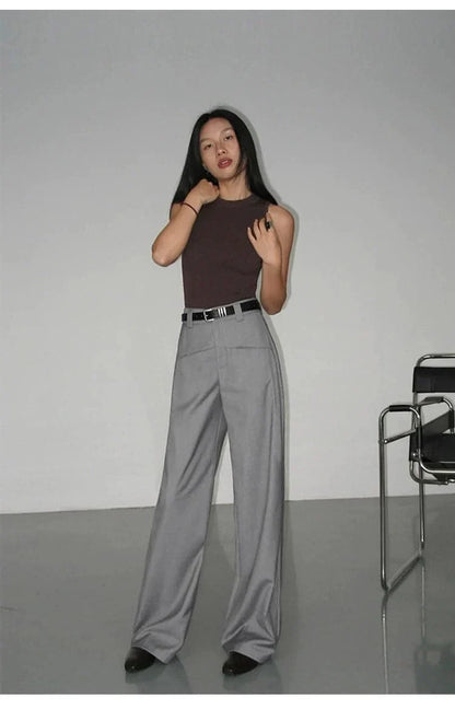 Black High-Waist Straight-Leg Suit Trousers