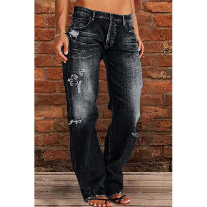 DressBetty - Broken Hole Casual Straight Leg Jeans