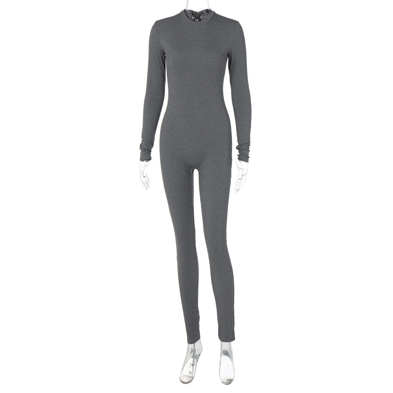 Popular Women Clothing Autumn Solid Color Slim Yoga Sports Jumpsuit
