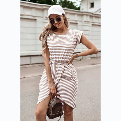Summer Striped Lace-up Four Colors Irregular Asymmetric Dress