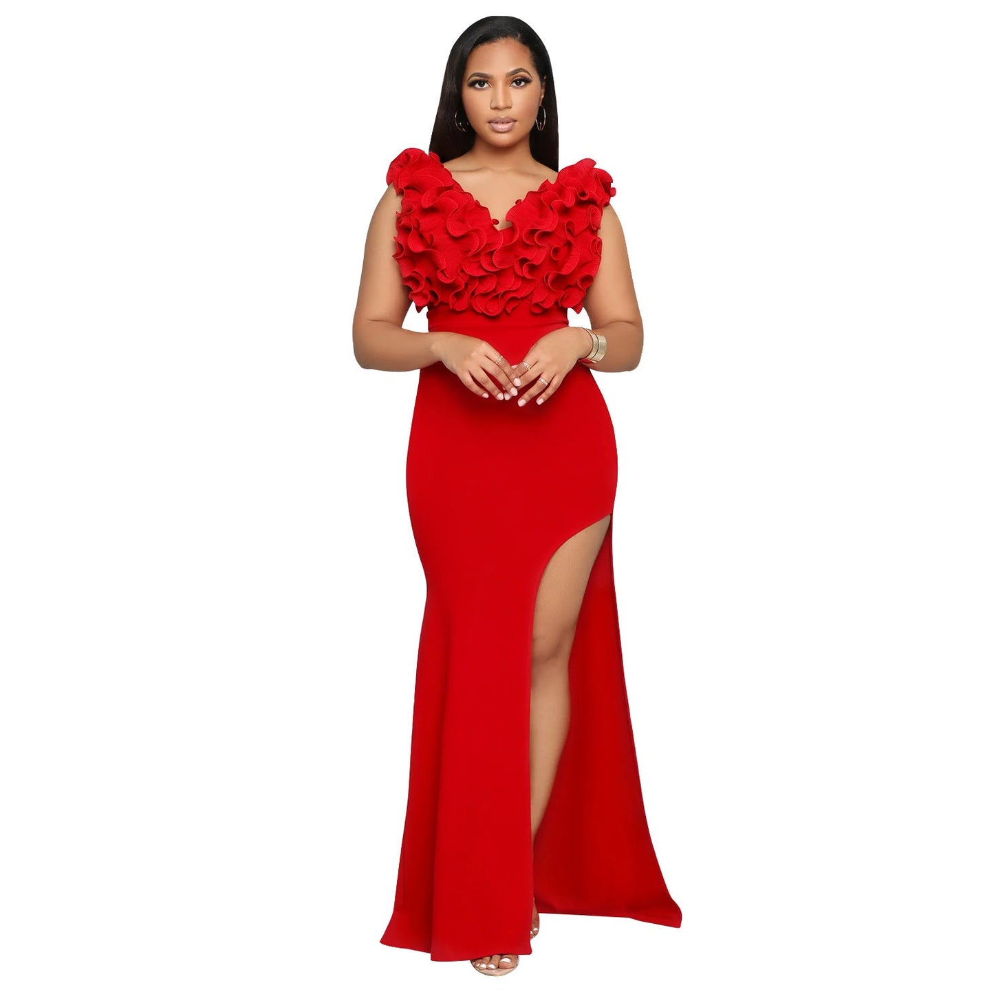 Women Wear V neck Sleeveless Long Slit Dress