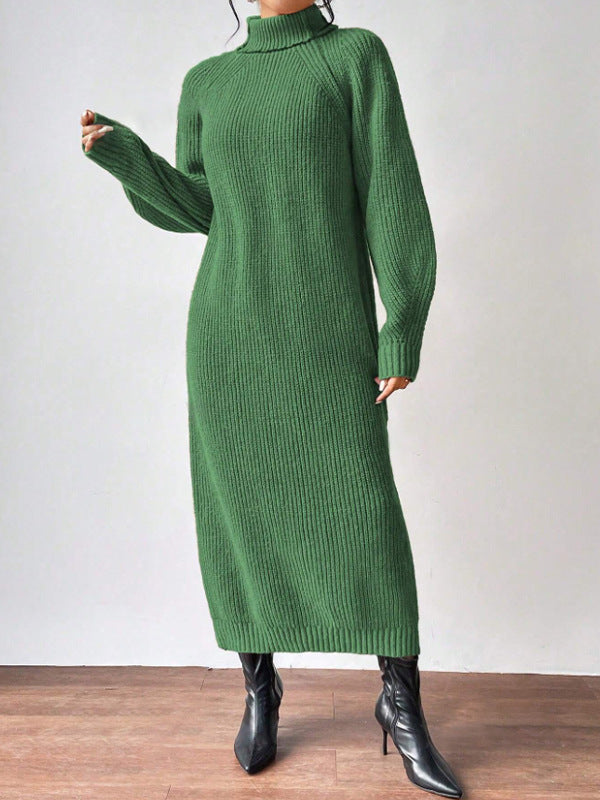 Women Clothing Woolen Pullover High Collar Long Sleeve Knitted Dress Solid Color Long Inner Wear Dress