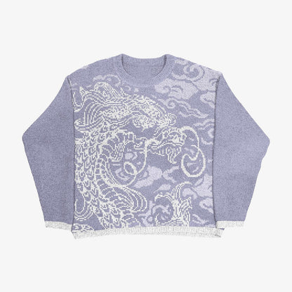Grunge Horror Style Printed Crewneck Slouchy Knit Sweater