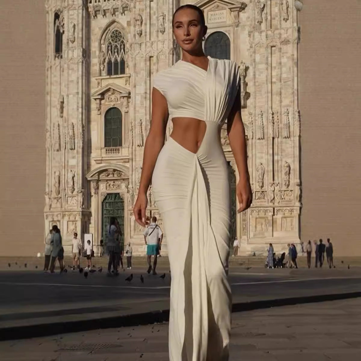 Goddess Draped Cut-Out Gown dress
