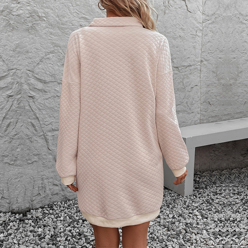 Autumn Women Solid Color Polo Collar Sweater Dress