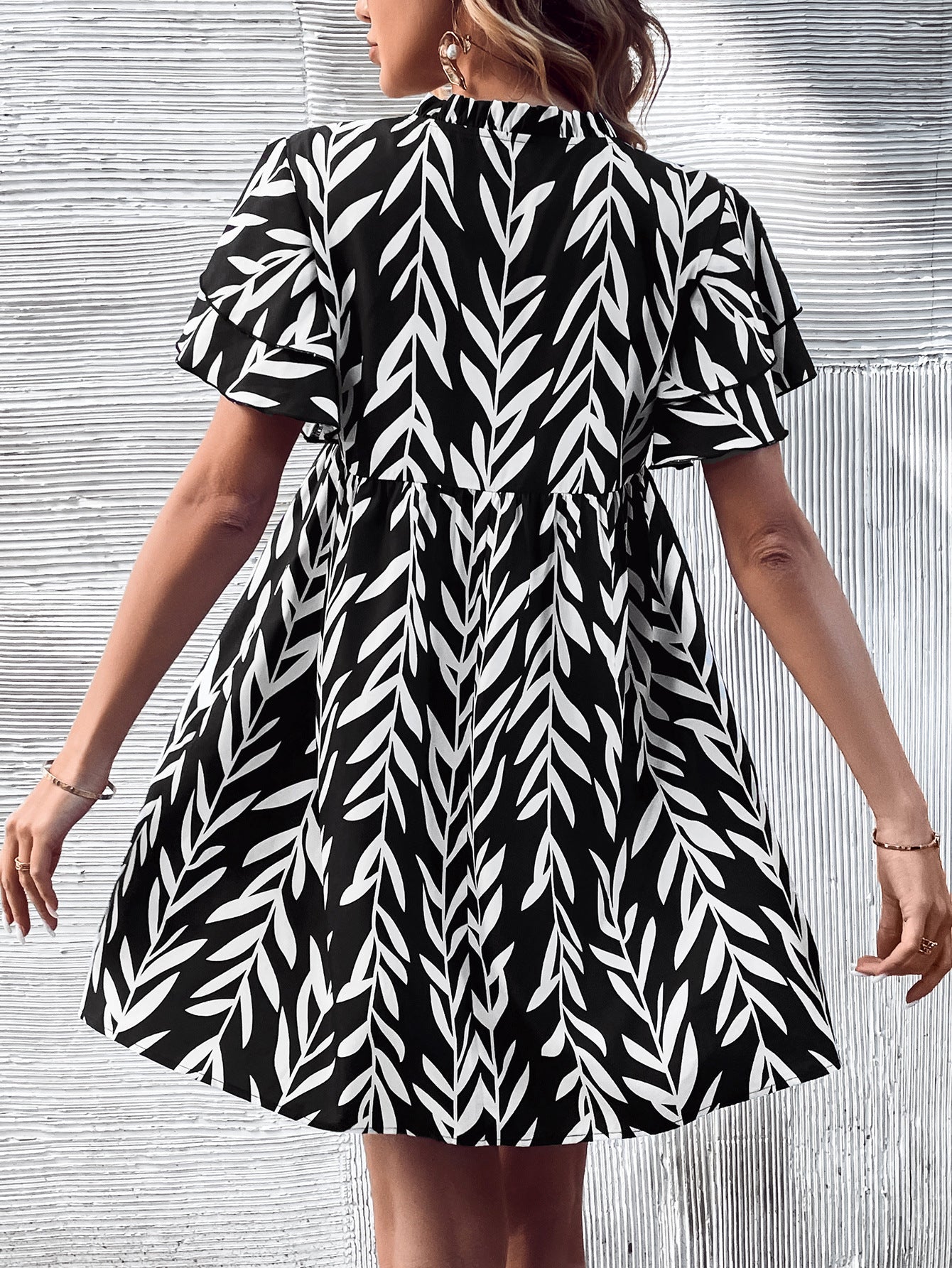 Women Clothing V-neck Printed High Waist Dress