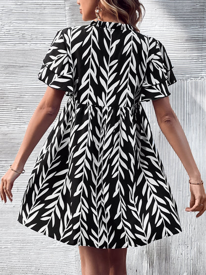 Women Clothing V-neck Printed High Waist Dress
