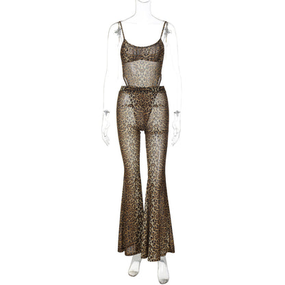 Raina Leopard Mesh Flared Set