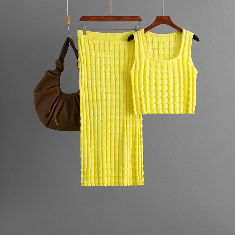 Women Summer Women Sleeveless Vest Top Skirt Knitted Two Piece