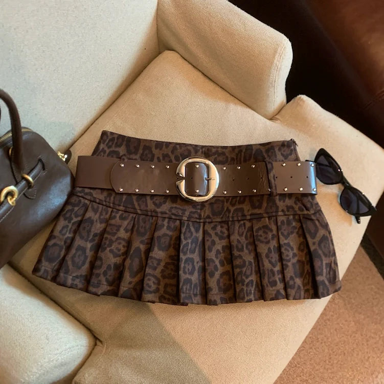Avery Leopard Pleated Mini Skirt