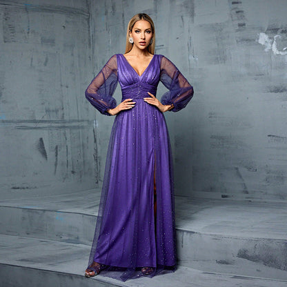 Elegant See through Tulle Shiny Evening Dress Wedding Party Sequin Wedding Party Dress