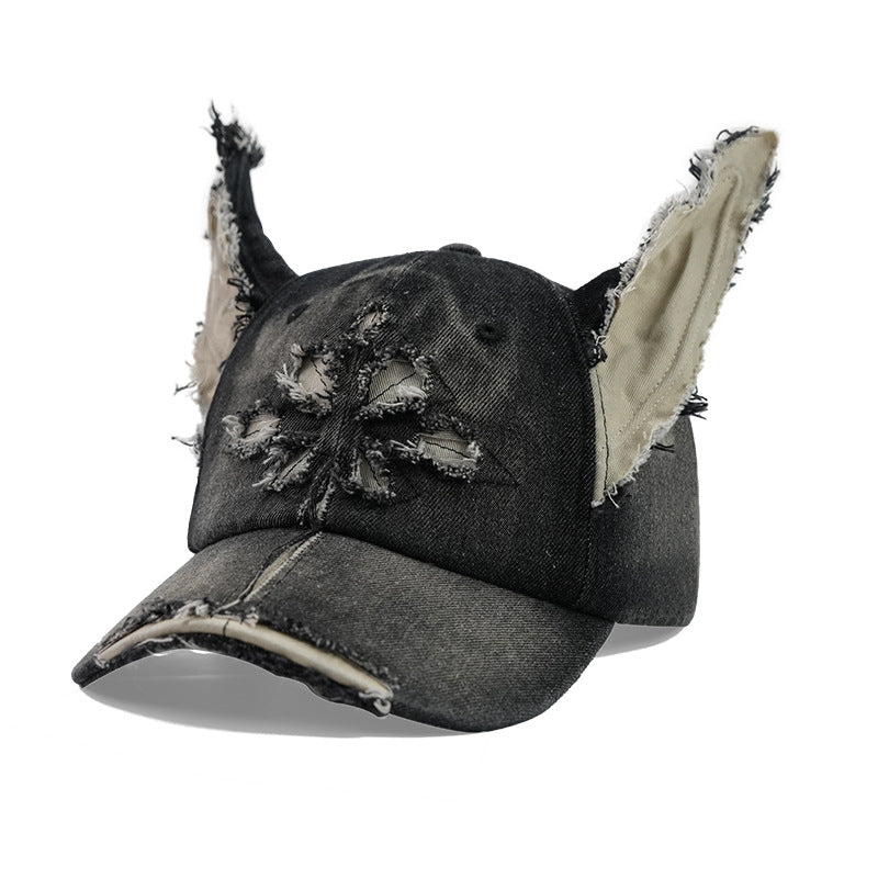 Doberman Ear Washed Denim Baseball  Hat