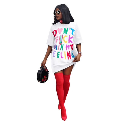 Women Clothing Supply Multicolor Contrast Color Letter Graphic T shirt Dress