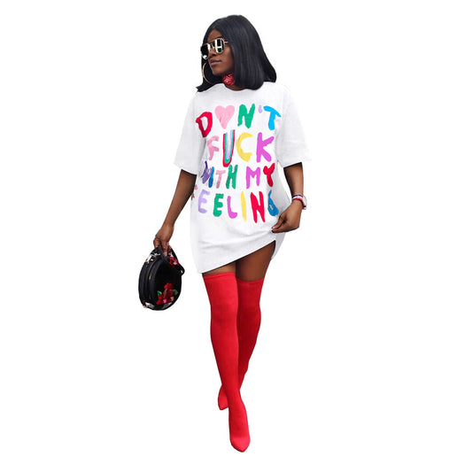 Women Clothing Supply Multicolor Contrast Color Letter Graphic T shirt Dress