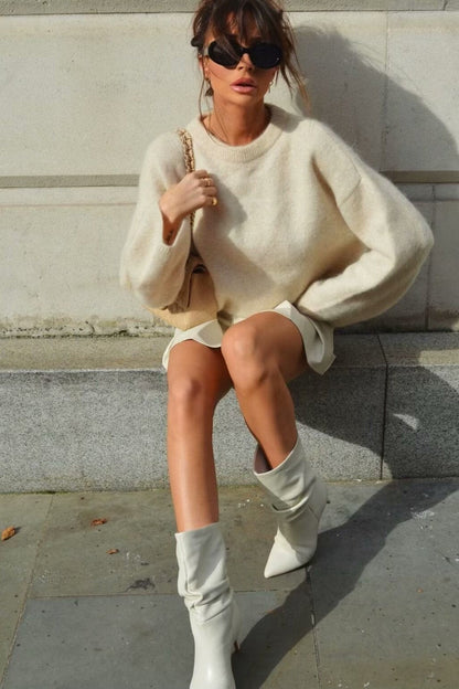 Suéter casual de punto con cuello redondo