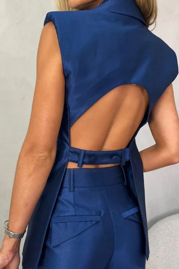 Luxurious Styling Satin Backless Straps Lapel Blazer Vest and Straight Pants Set