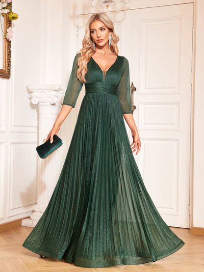 Chiffon Long Sleeve Evening Dress Women Cocktail V neck Slim Fit Fishtail Long Party Dress