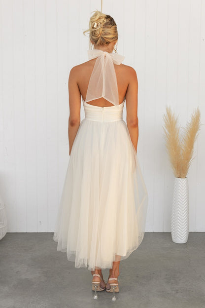 Fairy Vibes Tulle Gathered Detail Halter Maxi Dress