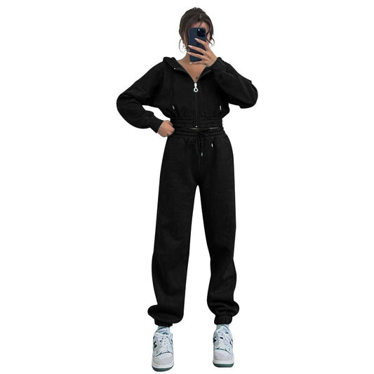 Autumn Winter Hooded Zipper Waist Tight Sweaters Women Clothing Casual Exercise Suit