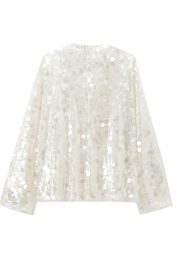 Fashion Sequined Casual Long-sleeved Tie Loose Coat