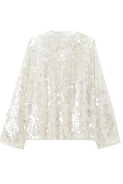 Fashion Sequined Casual Long-sleeved Tie Loose Coat