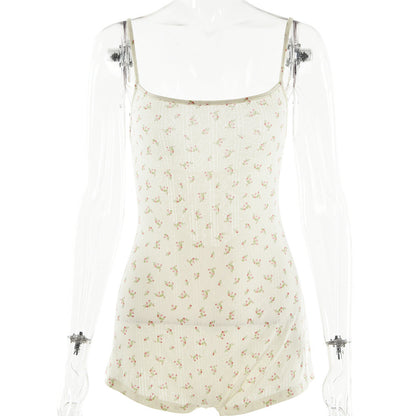 Arrival Women Spaghetti Strap Floral Print Bottoming Shirt Sexy Backless Lace up Romper