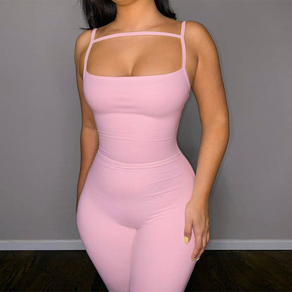 Women Clothing Summer Sexy Slim Bottoming Sunken Stripe Suspender Jumpsuit