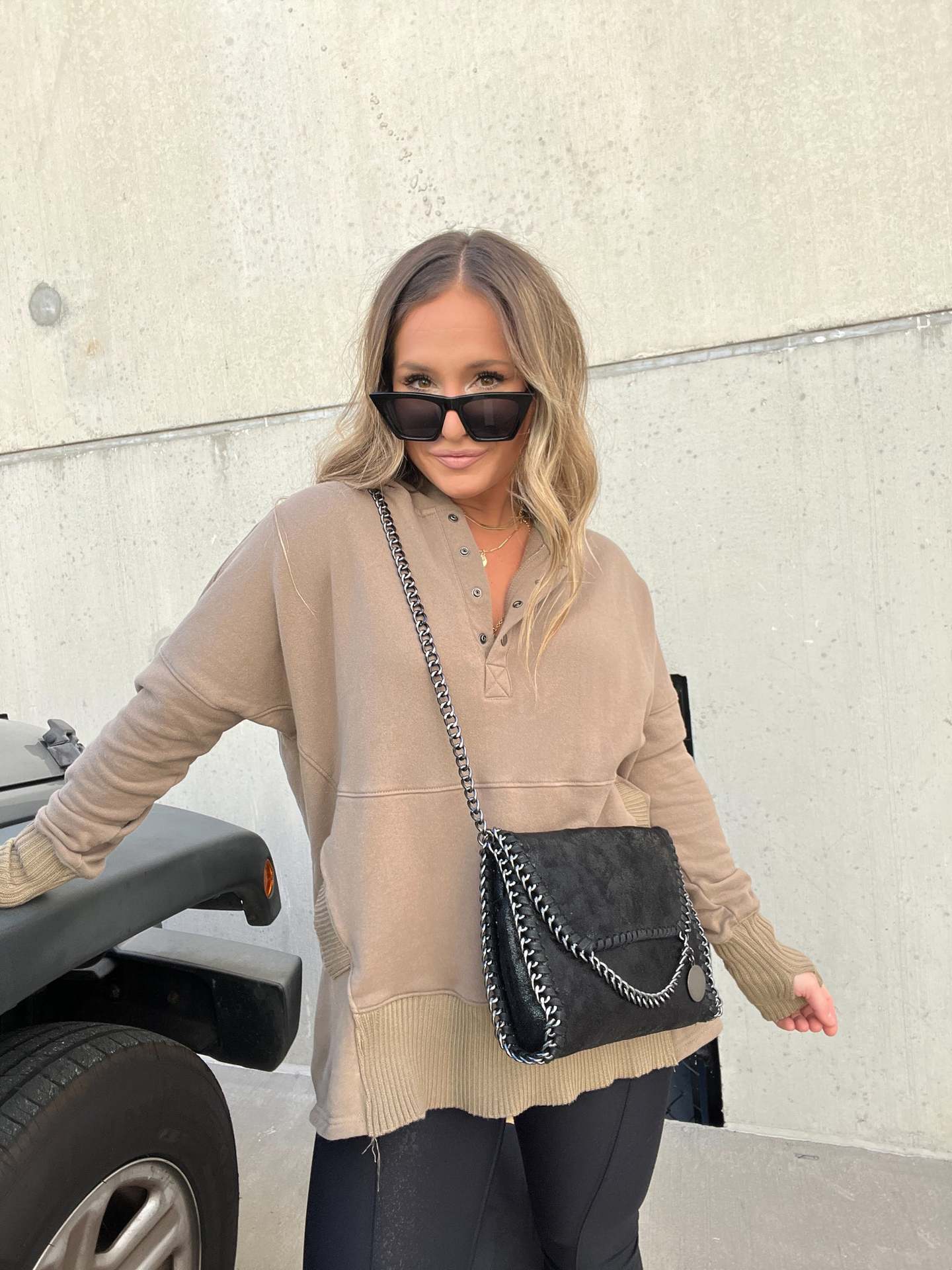 Ladies Autumn Winter Sweatshirt Cotton Oversized Solid Color Rib Fabric Patchwork Hoodie