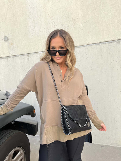 Ladies Autumn Winter Sweatshirt Cotton Oversized Solid Color Rib Fabric Patchwork Hoodie