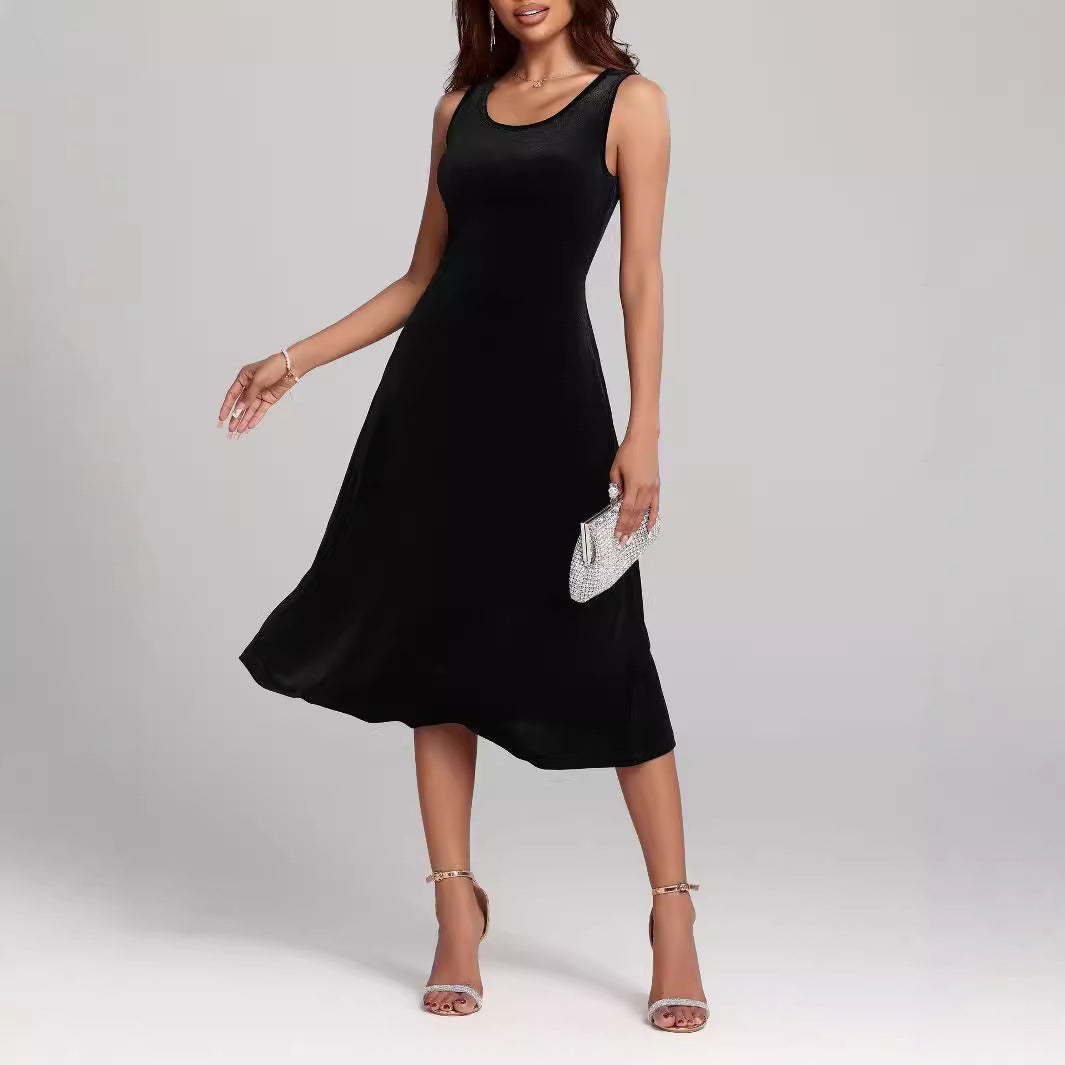 Autumn Winter Mid Length Sexy Slimming High Sense Pleuche Dress Women Dress
