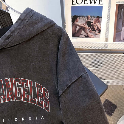 High Street Wash Vintage Pure Cotton Chinese Cotton Composite Hooded Sweatshirt Autumn Washed Distressed Waxed Top