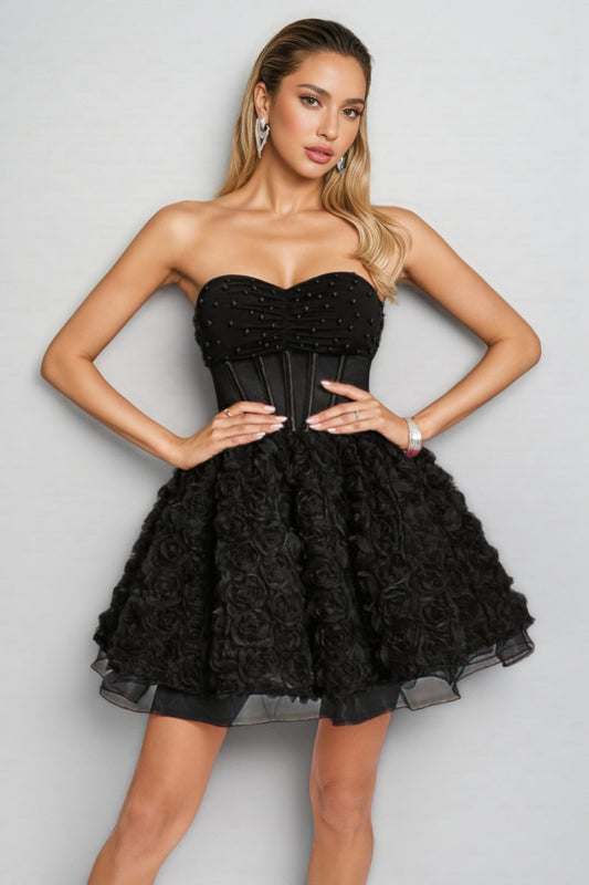 Ralpae 3D Floral Puff Mini Dress