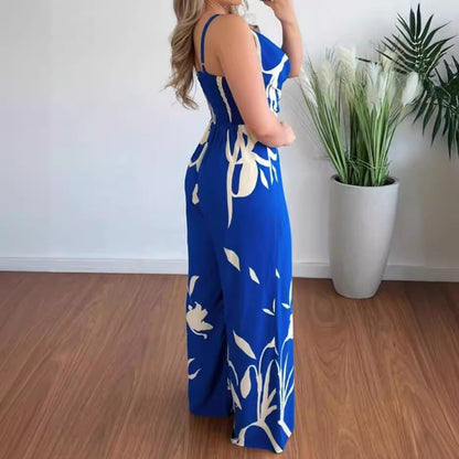 Women Clothing Summer Printed Suspender Trousers Jumpsuit