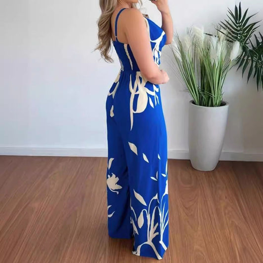 Women Clothing Summer Printed Suspender Trousers Jumpsuit