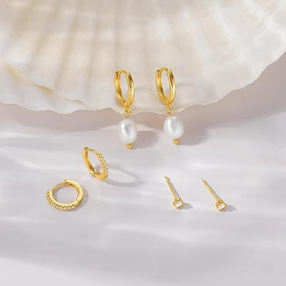 3-Piece Gold Tone Baroque Pearl Earring Set