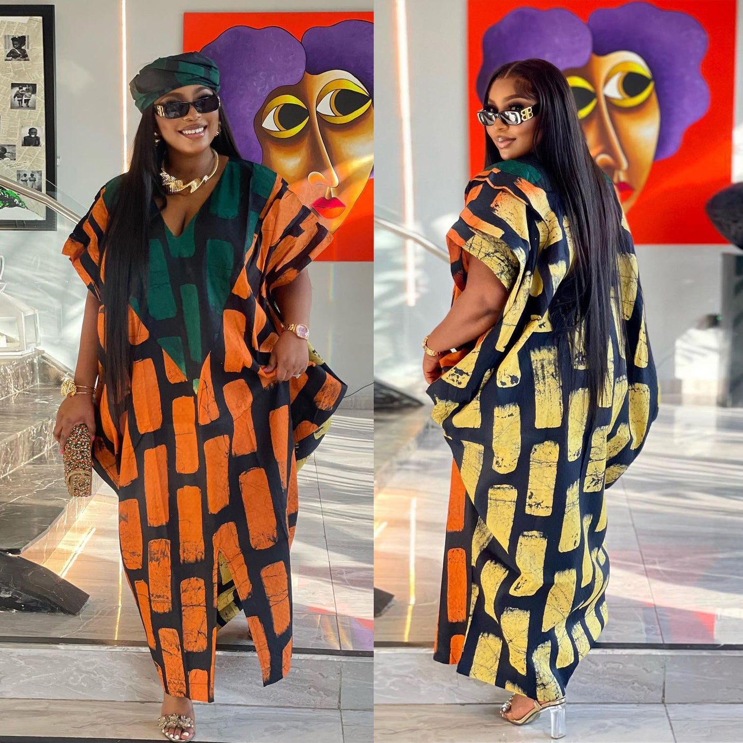 Sexy Slim Positioning Stitching Printing Color Contrast Loose Split Dress