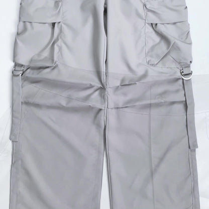 Washed Gray Baggy Cargo Jeans