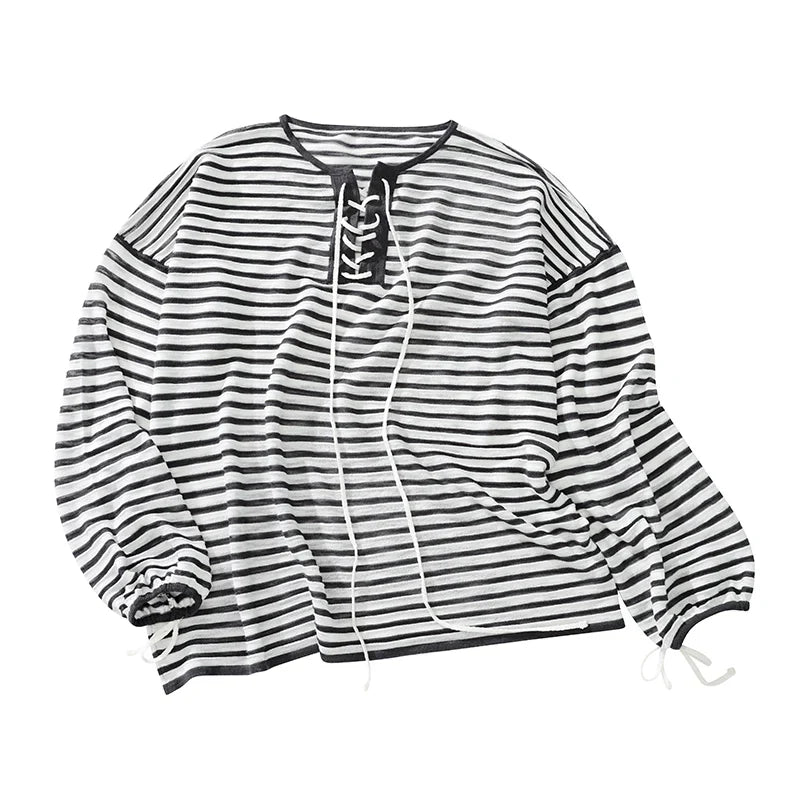 Nautical Lace-Up Striped Top