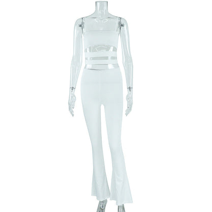 Autumn Winter Women Clothing Solid Color Cutout Sling Vest Pants Casual Body Hugging Suit