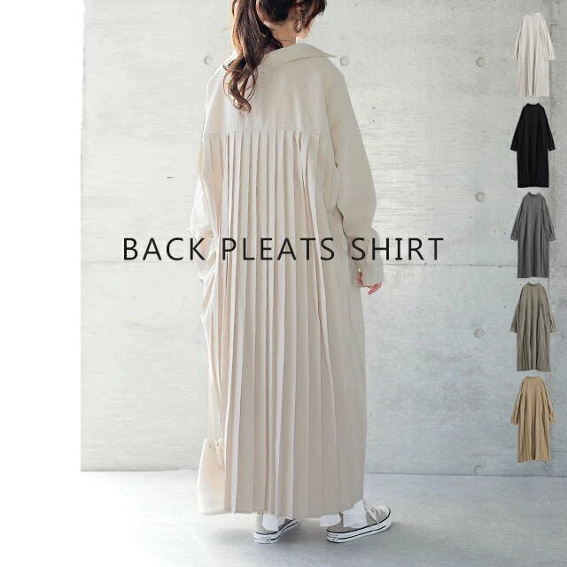 Spring Autumn Loose Overknee Dress Women Casual Large Version Back Pleated Long Shirt Dress