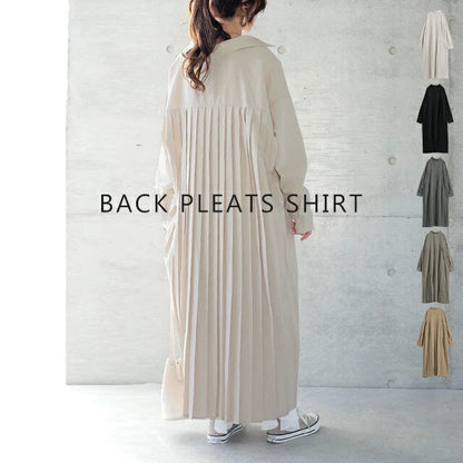 Spring Autumn Loose Overknee Dress Women Casual Large Version Back Pleated Long Shirt Dress