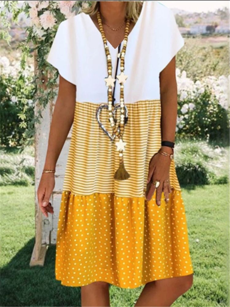 Patchwork Checkered Print Midi Dress