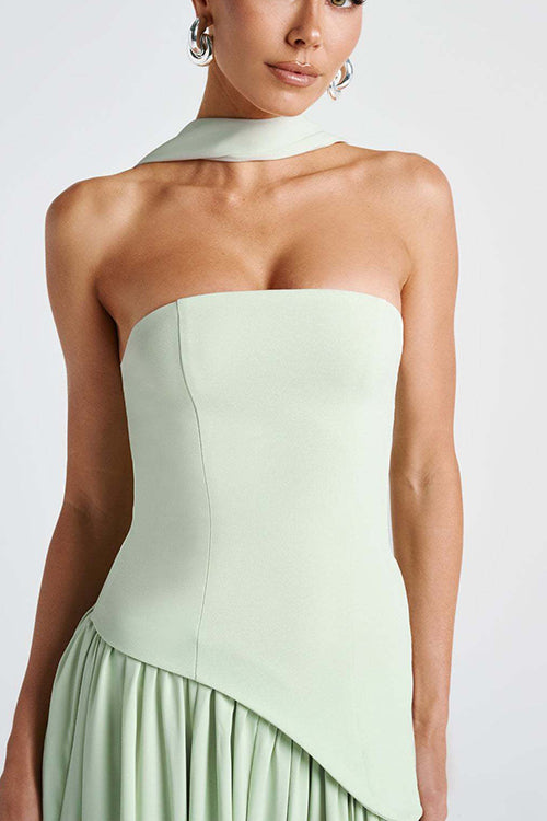  Strapless Back Lace-up High Slit Splice Maxi Dress
