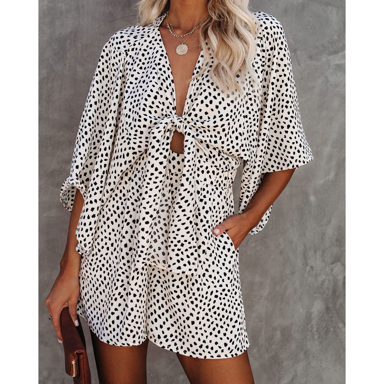Spring Summer Sexy V neck Lace up Loose Jumpsuit Home Vacation Jumpsuit for Women